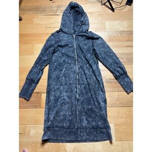 Emma & Sam Longline Hoodie Women L Black Acid Wash Full Zip Sweatshirt